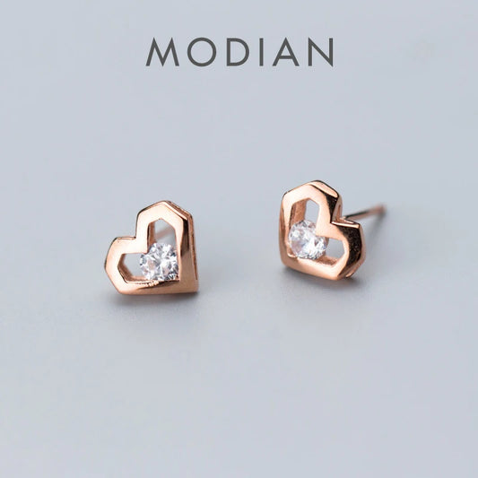 Modian 2025 New Authentic 925 Sterling Silver Clear CZ Special Design Cute Stud Earrings for Women Wedding Fashion Jewelry