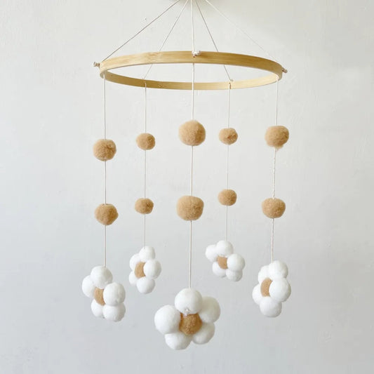 Nordic Kids Room Decor Handmade Pompoms Floral Mobile Hanging Decor Kids Girls Room Hanging Decoration 2024 NEW