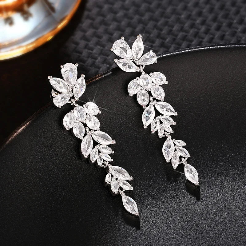 Hemasa Romantic Wedding Party Earrings with Bright Zirconia Pendant Ear rings