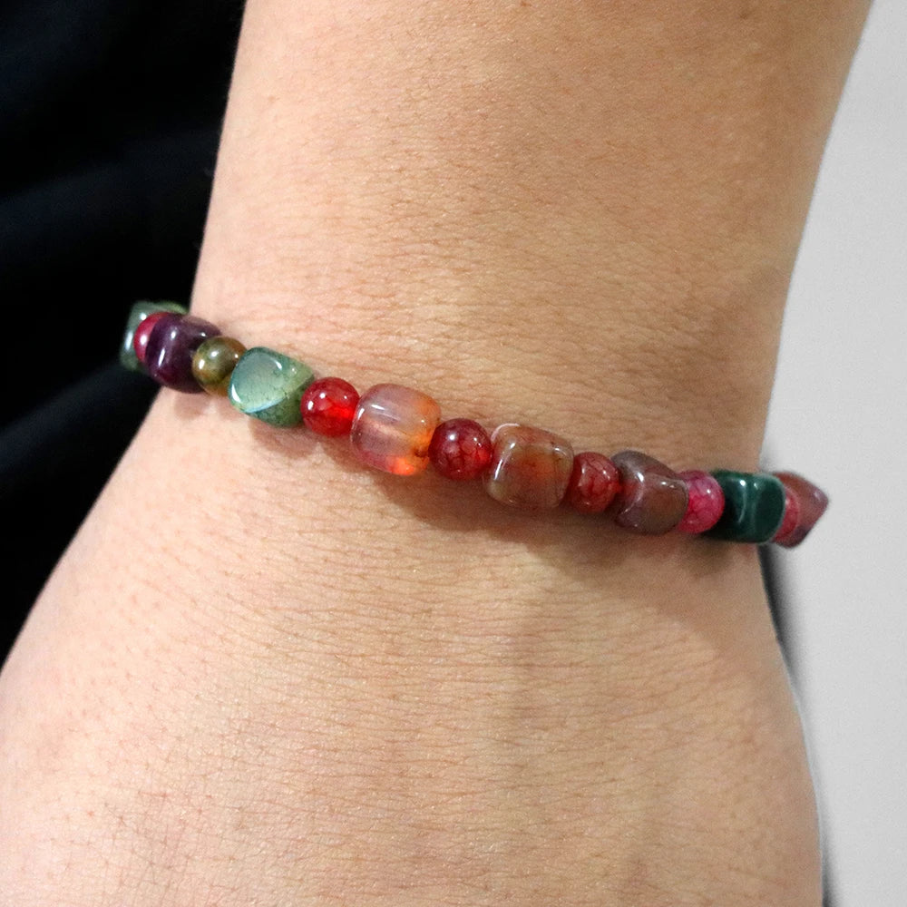 Square Tourmaline Agates Bracelets For Women Men 6mm Red Agates Round Spacer Beads Bracelet Handmade Stretch Meditation Bangles