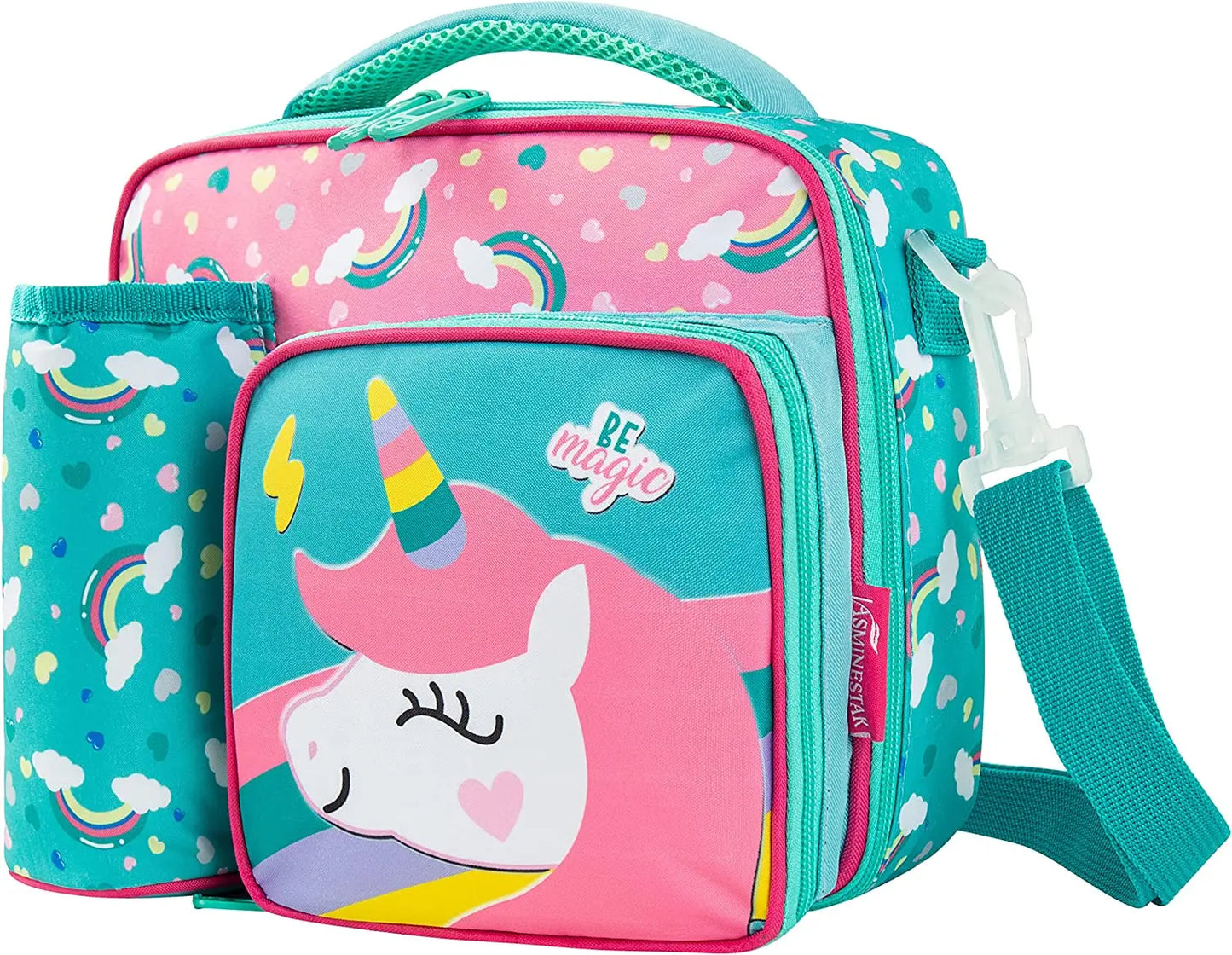 Tejesa  Lunch Bags for Children Unicorn Insulated Lunch Tote Bag for Boys Girls Adjustable Shoulder Strap Durable Handle Bottle Pocket