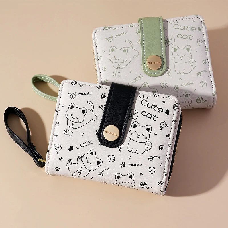 Hemasa  Cute Cat Girls Wallet/Student Card Holder/ Money Bag Zipper