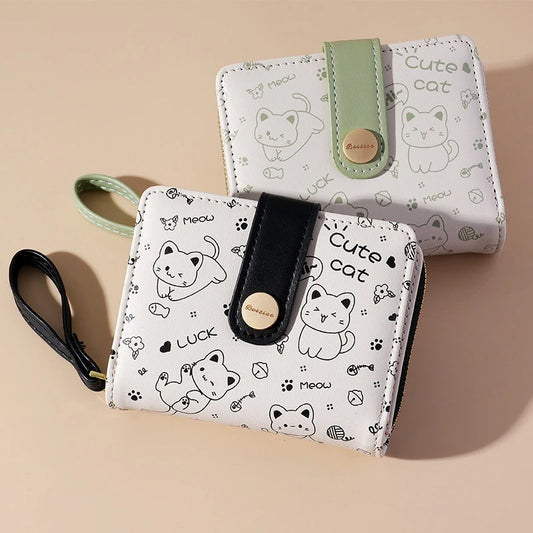 Cute Short Wallet Cartoon Cat Pattern Children'S Coin Purse Girls Money Key Storage Bag Kawaii Gift Student Id Bank Card Holder