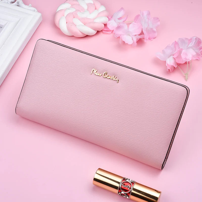 Pierre cardin women's wallet with zipper card ladies purses leather pink wallets for women