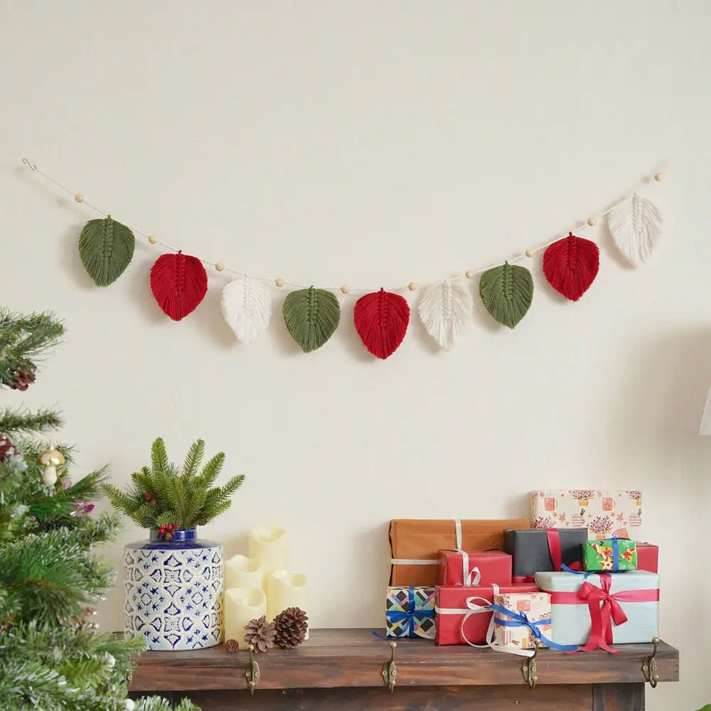 Hemasa Hand Woven Leaves Flags Tapestries Photo Props Ins Colorful Children's Room Background Wall Decorations Birthday Party Banner