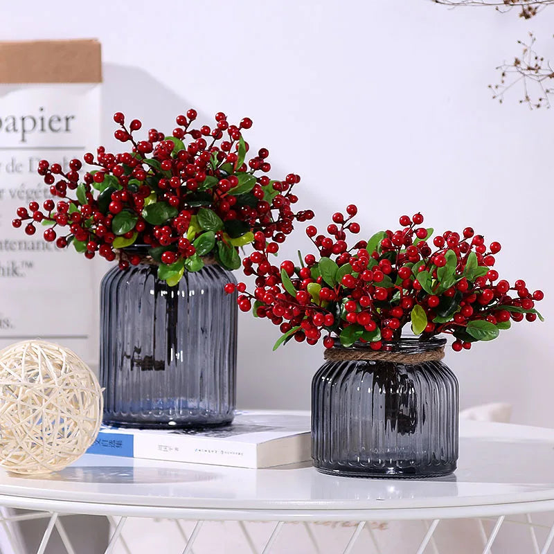 YeeNanee 10pcs Christmas Red Berries Stem Artificial Blueberry for DIY Crafts Xmas Home Party Table Centerpieces Vase Decoration