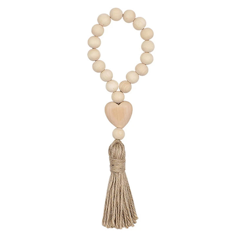 1Pc Boho Style Bead Garland Rustic Wall Hanging Hemp Rope Tassel Beaded With Heart Knot Woven Pendant Home Decoration