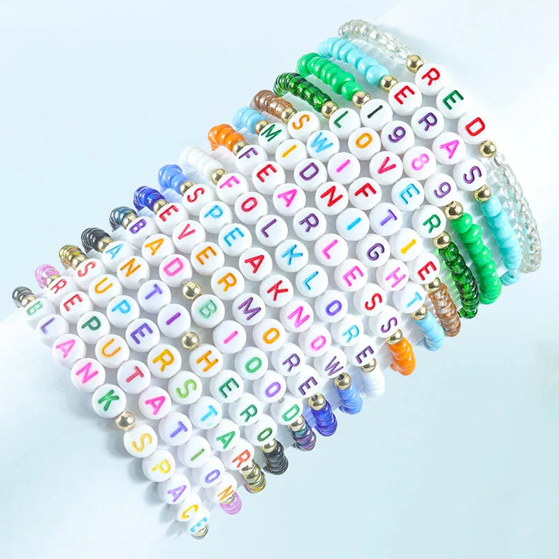 Fashion Simplicity Boho Ploymer Clay Letter Beads Bracelets Seed Beads Elastic Bracelets for Women Jewelry
