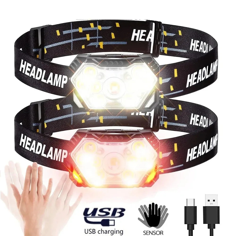 Hemasa 9 Led Strong Light Headlamp USB Rechageable Motion Sensor Headlight Portable Fishing Camping Outdoor Head Lamp Work Flashlight