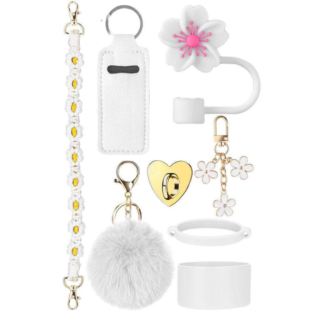 Water Cups Accessories for Stanley 40oz Tumbler Siliocne Water Bottle Boot Straw Lid Handle Strap Keychain Charm Chain Cup Decor