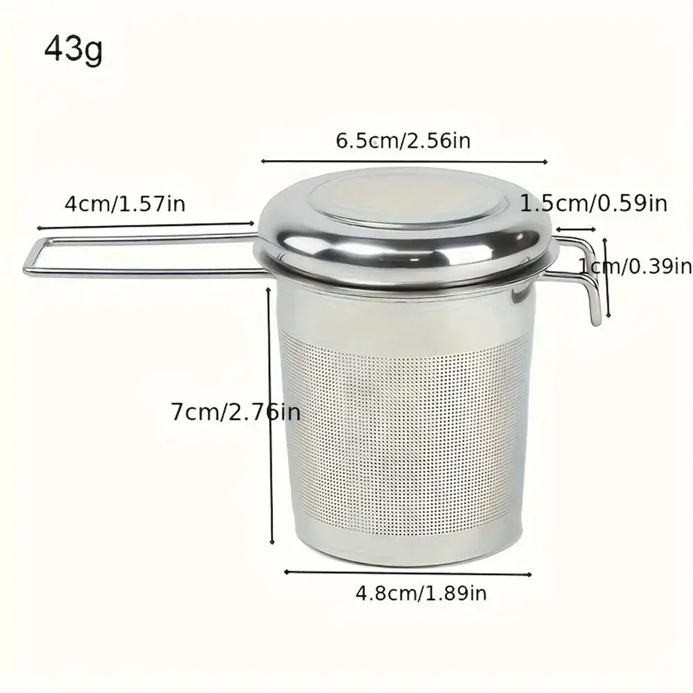 Hemasa 1pc Premium Stainless Steel Tea Filter Extended Folding Handle, Loose Tea Drainer with Lid,Anti-Scald Multi-Purpose Tea Strainer