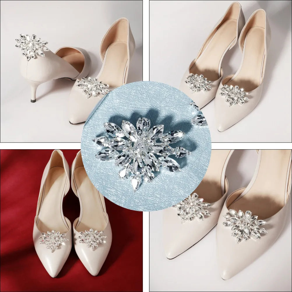 1Pair Luxury Crystal Rhinestone Shoe Buckles Adjustable Detachable Heel Decorations Wedding Prom Formal Shoes Embellishment