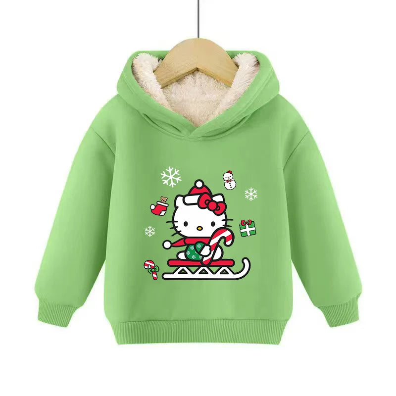 Hemasa Hello Kitty Hoodies Sweatshirt Boys Girls Winter Thickening Pullover Warm Clothes Children Christmas Gift