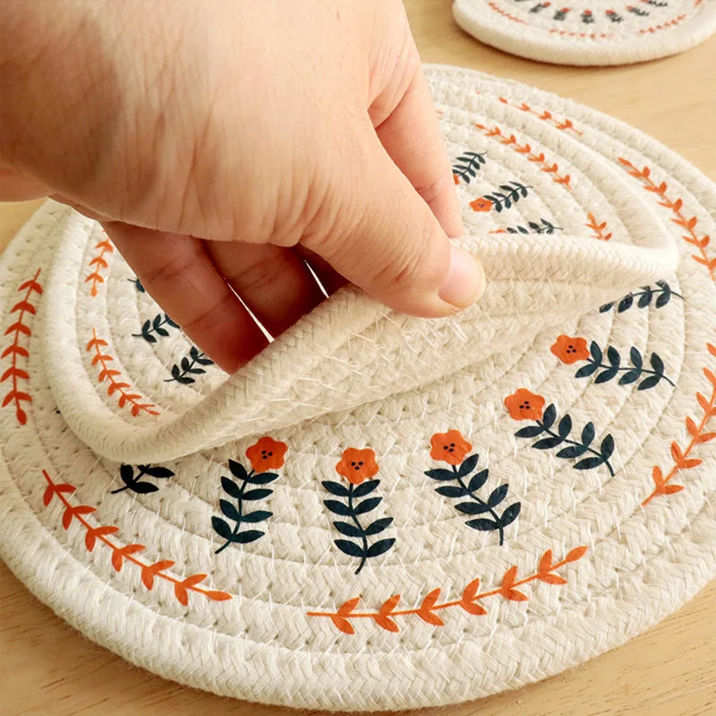 Hemasa Set of 4  Nordic Style Cotton Woven Handmade Placemats(24 Cm)