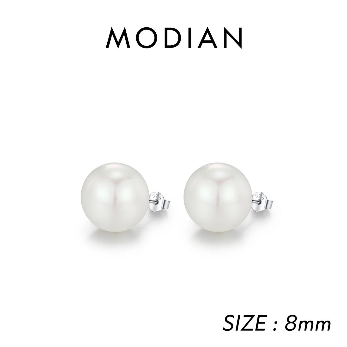 MODIAN 5 Sizes 925 Sterling Silver Elegant Crystal Pearl Stud Earrings Classic Basic Jewelry For Women Birthday Gifts