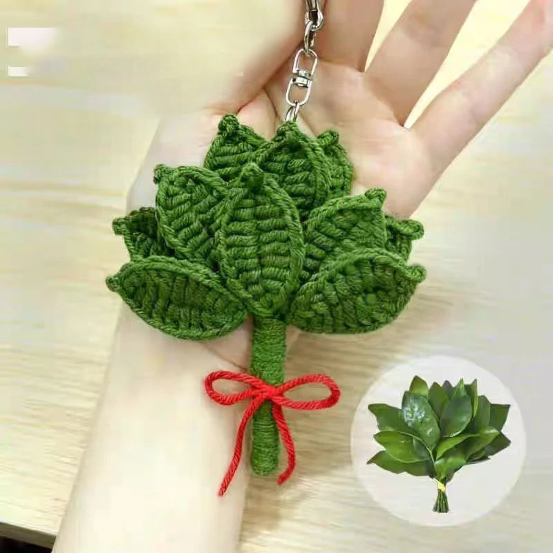 Hemasa  New Crochet Leaf Pendant Handwoven Leaves Bag Pendant /Knitting Leaves Key Ring