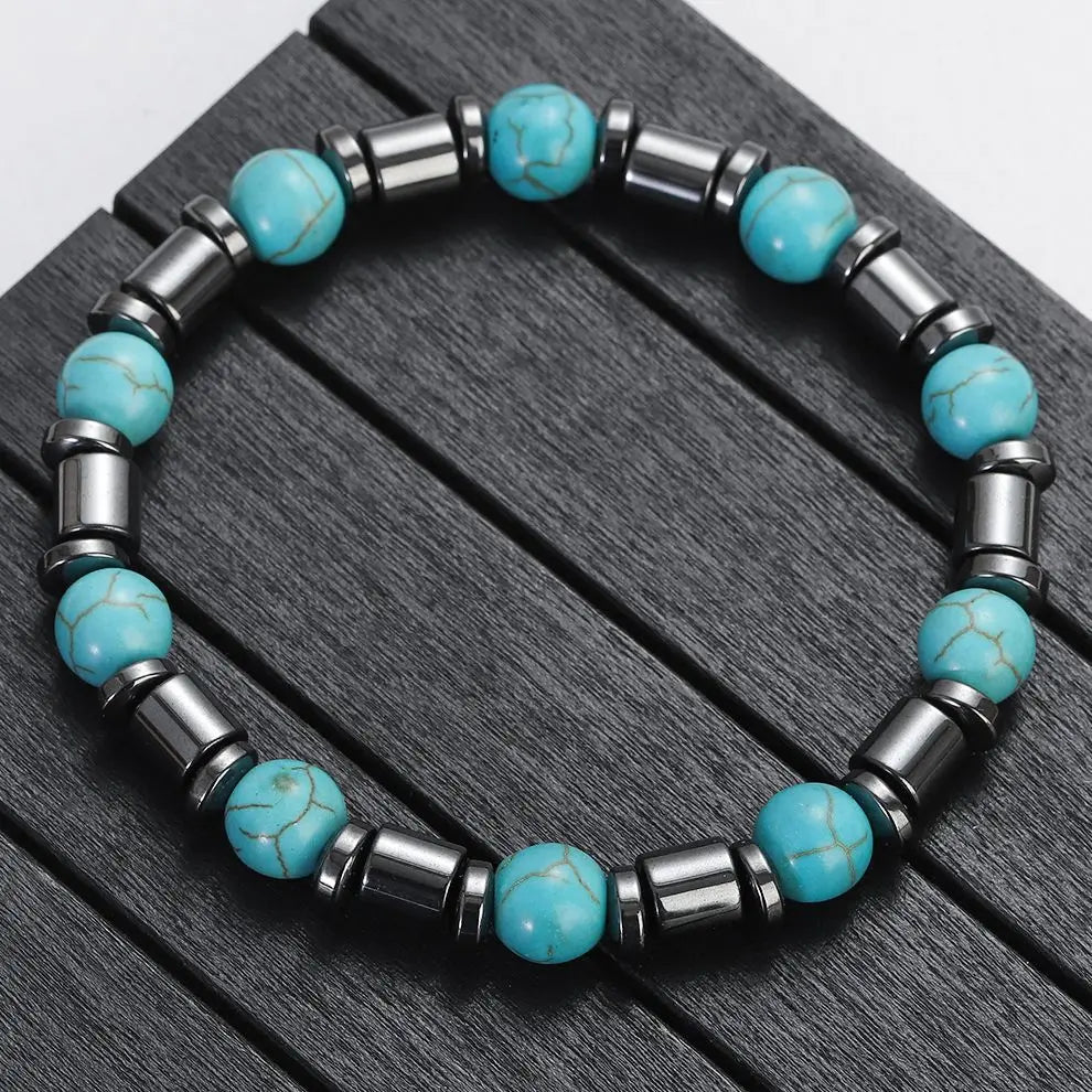 2023 New Fashion Natural Stone Beads Bracelet 8MM Black Hematite Turquoises Beaded Stretch Bracelets Bangles Women Men Gift