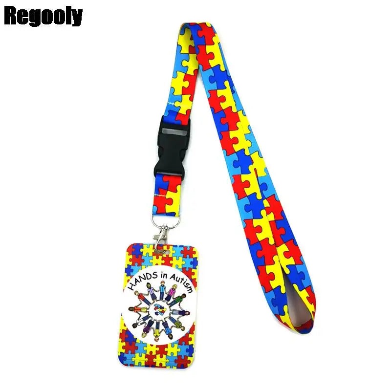 Autism Pattern Anime Lanyard Badge Holder ID Card Lanyards Mobile Phone Rope Key Lanyard Neck Straps Keychain Key Ring