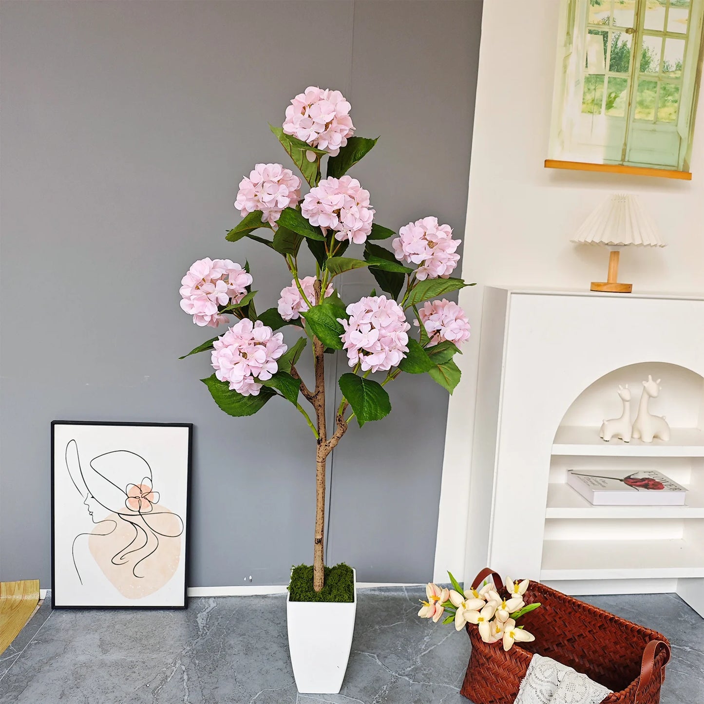 Tejesa 120cm Artificial Hydrangea Tree Faux flowers Plant Indoor Outdoor Fake plants for home party wedding room Decoration halloween