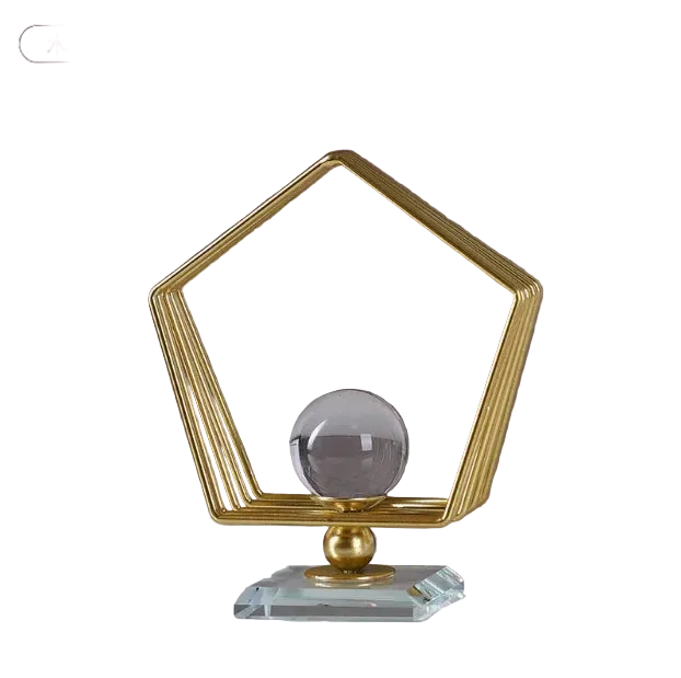 Hemasa Geometric Metal Figurines/ Crystal Ball Model Decorative Crafts/Living Room Desktop Ornaments/ Home Decorati