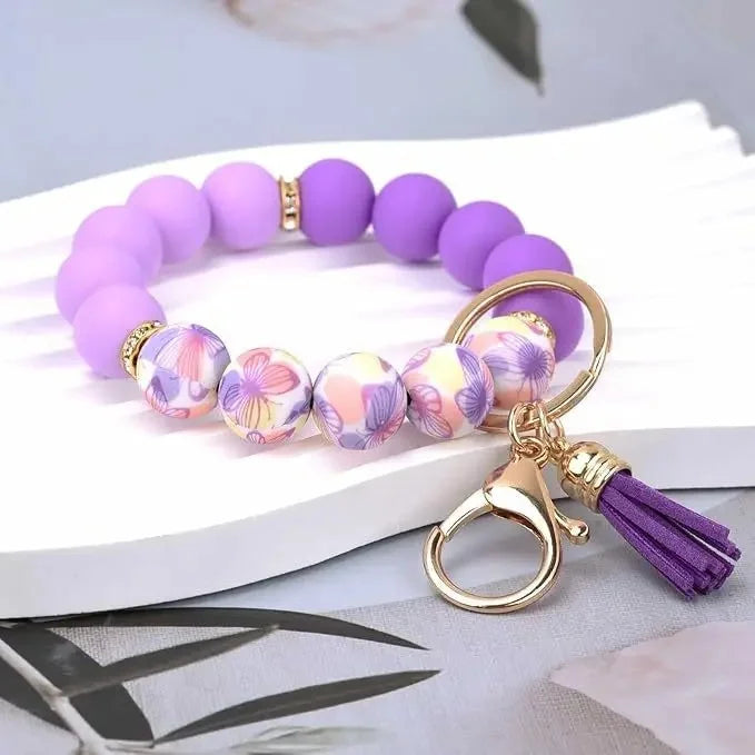 Hemasa Handmade Daisy Silicone Beads Bracelet Keychain /Anti-Lost Wallet Pendant Ring Holder