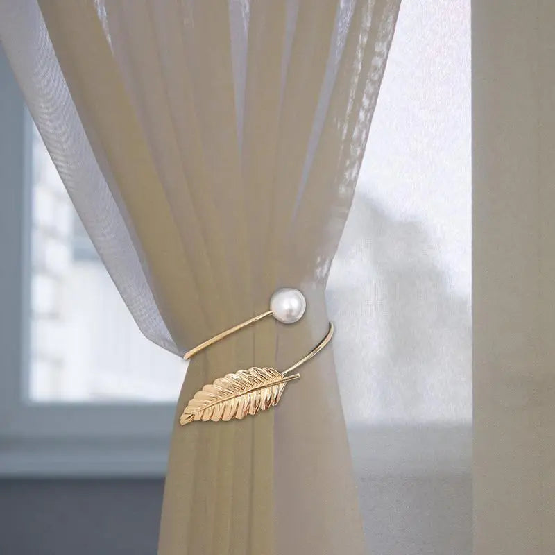 drilling-free Curtain pearl Holdbacks Leaf Design Pullbacks for Curtain Decor Curtain Side Holders Pullbacks for Bedroom Hotel