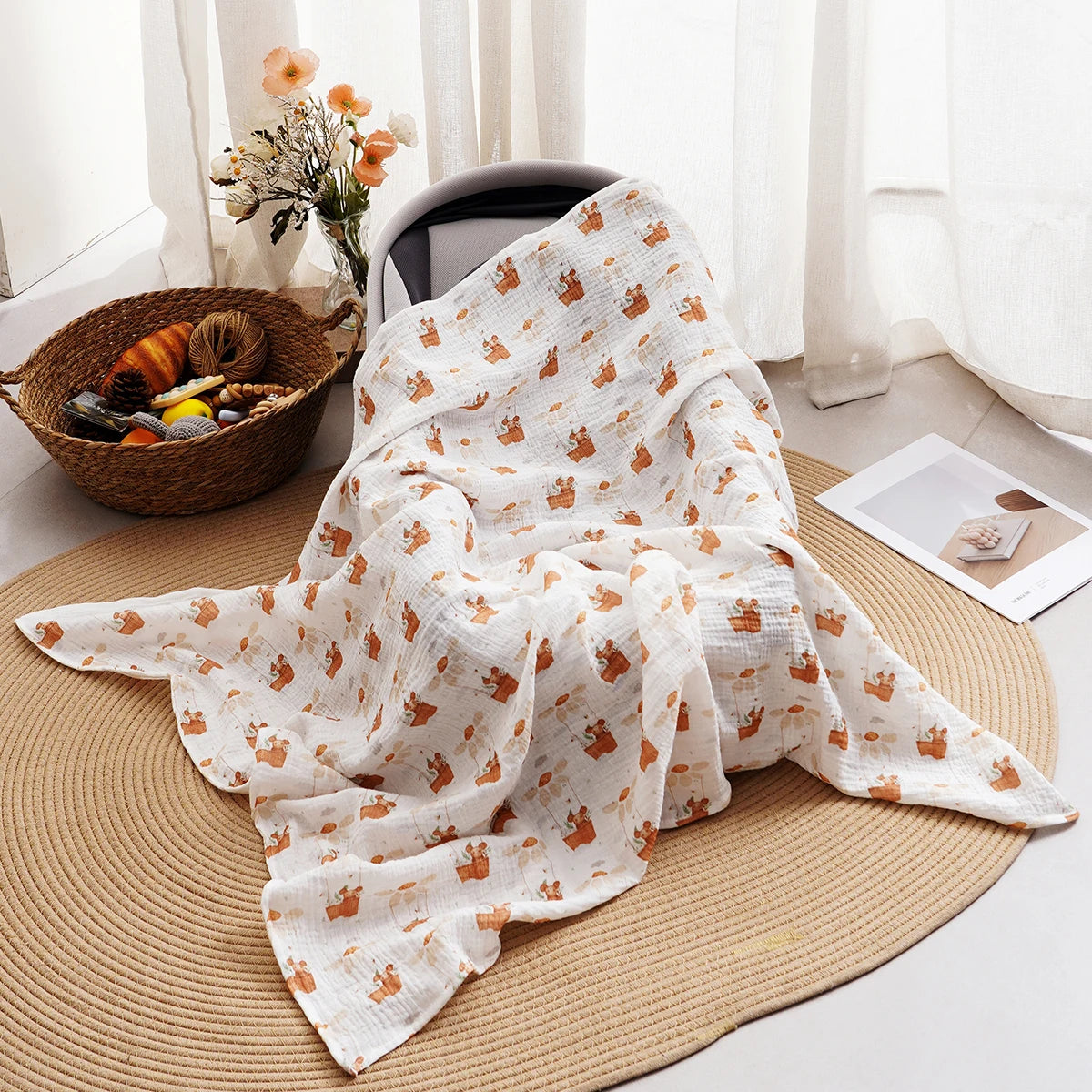 Tejesa All Season 100% Cotton Baby Muslin Swaddle Blanket/ Newborn Bath Towel/100x100cm