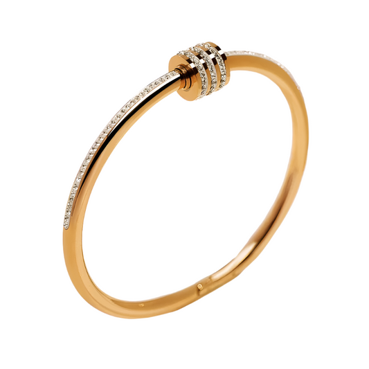Hemasa  Classic Stainless Steel Zircon Bangle For Women /Circular Screw Bracelet