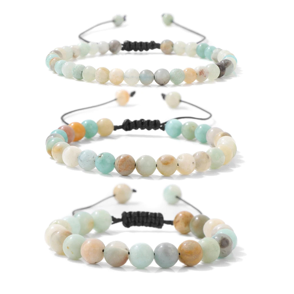 Tejesa  3pcs  Amazonite Bracelets for Women Men 4/6/8mm Beads Braided Bracelet Handmade Adjustable Wristbands Jewelry