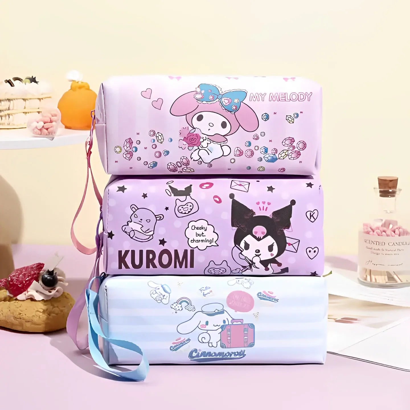 Hemasa Student Pencil Case for Girl Women/ Cinnamoroll/ Hello Kitty Kuromi Melody Storage Bag Waterproof Portable Cosmetic Bag