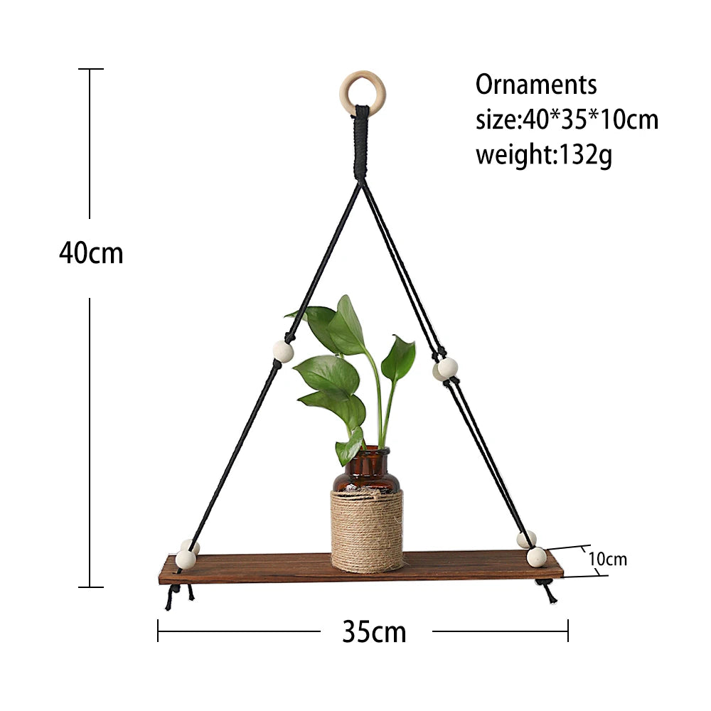 Hemasa 2Pcs Wooden Wall Shelf   Wood Beads /Macrame Leaf Floating Shelves