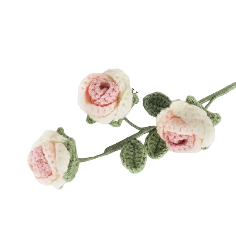Hemasa 3PC Rose Knit Flower Creative Crochet Flowers Bouquet Crochet Woven Flowers Wedding Decor Gift Home Decor