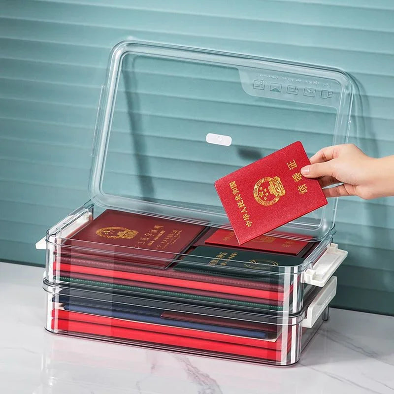 Hemasa A4 Transparent Storage Box Portable Plastic Large Capacity Document Stationery Jewelry Storage Case School Home Office Supplies