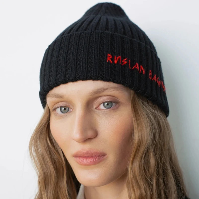 Unisex Thick Warm Wool Embroidered Knit Beanie Hat Soft Cozy Winter Cap for Women Cold Weather
