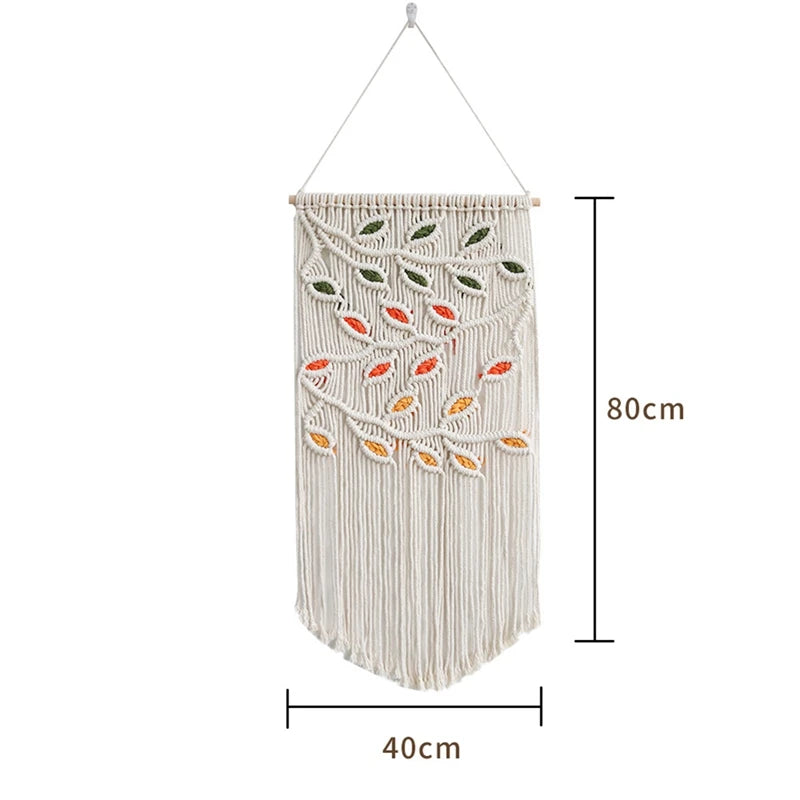 Leaves Macrame Wall Hanging Green Leaf Macrame Wall Hanging Boho Wall Decor Yarn Wall Hanging Tapestry Handmade B 40 X 80CM