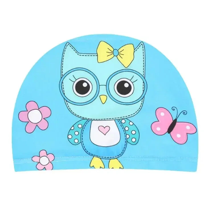 Hemasa Swimming Cap for Children Elastic Fabric Cute Cartoon for Long Hair Lovely Kids Protect Ears Swim Pool Hat for Boys Girls Swim