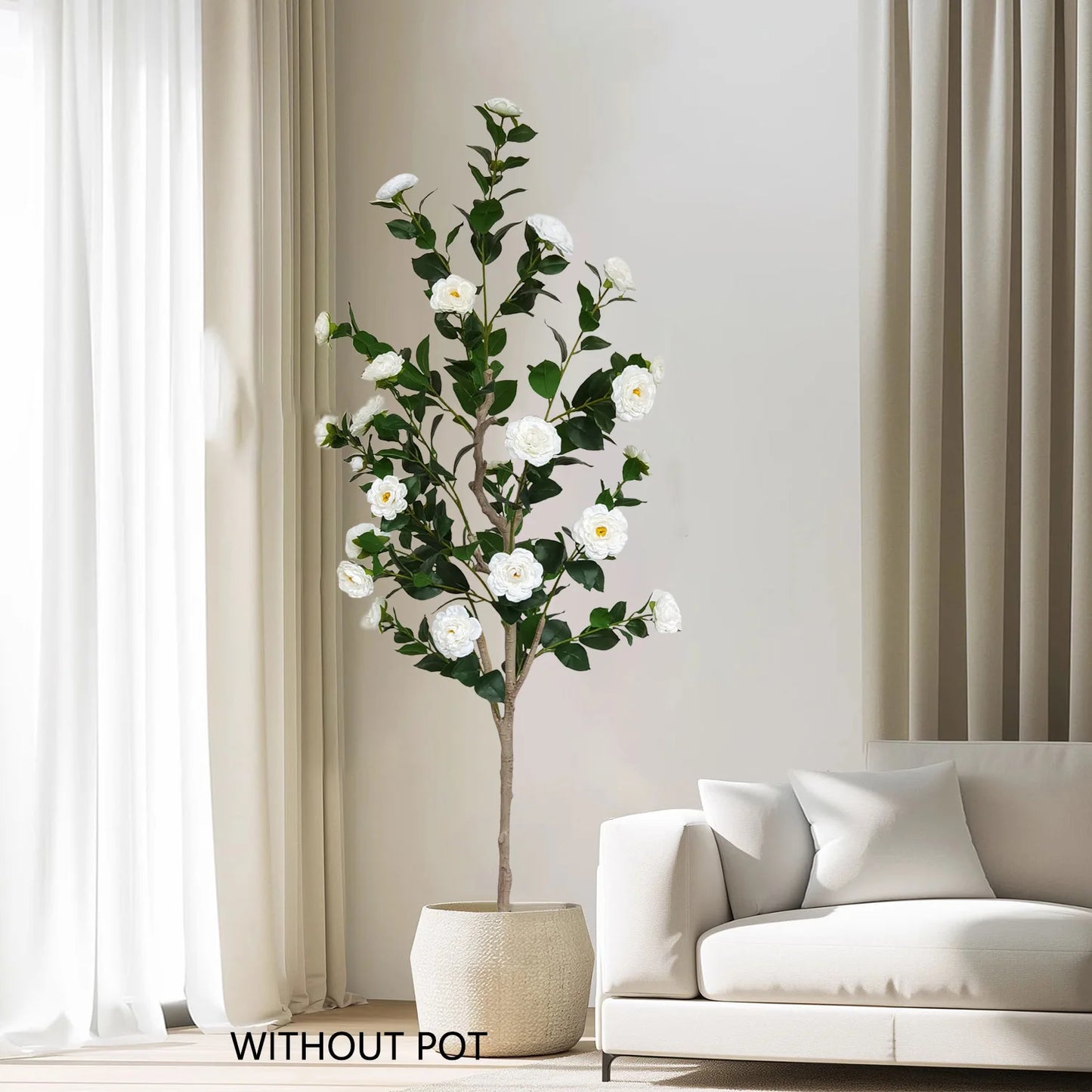 125-195CM New Artificial Camellia Tree with Plastic Pot indoor fake plant for home Living Room Office Garden Wedding Party