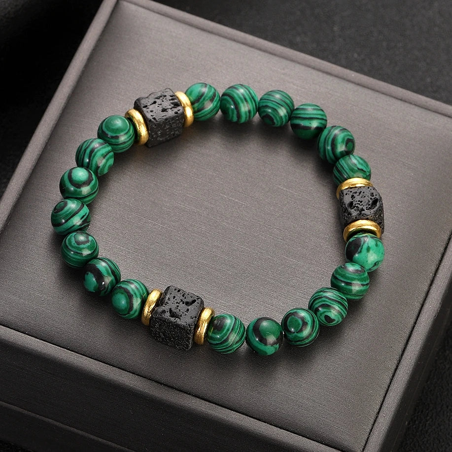 Hemasa Malachite Bracelets  Jewelry Healing Lava Beads Bracelet Pulsera Diabetes Relief Bracelet Women