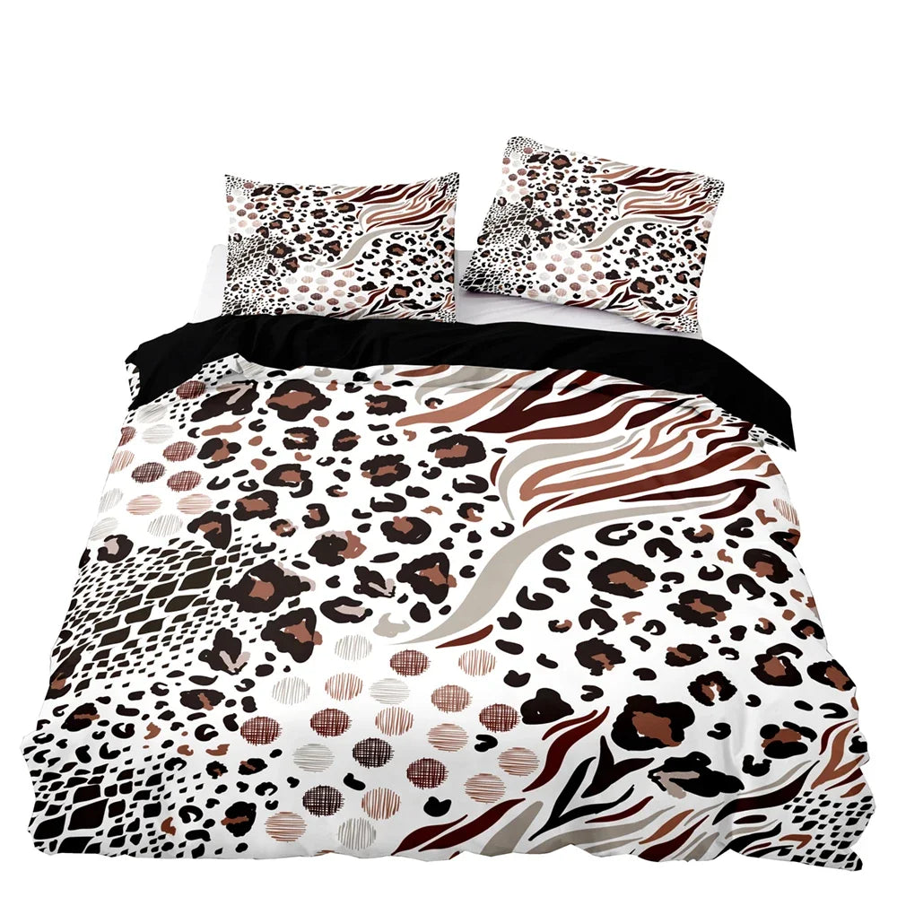 Hemasa American Style Bedding Set Queen Pink Leopard Pattern Duvet Cover with Pillowcase Single Double King Soft Comforter Bed Cover