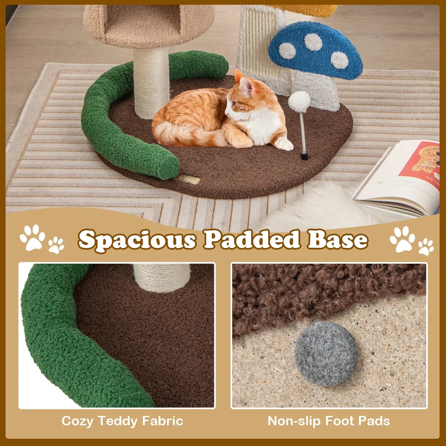 DORTALA 4-In-1 Cat Tree Mushroom Cat Tower Wooden Cat Activity Center Climbing Stand