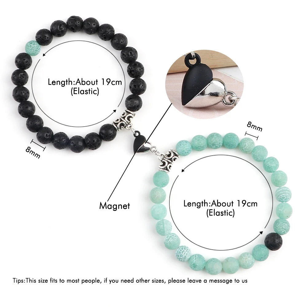 Hemasa 2pcs/set Heart Magnetic Stone Beads Stretchable  Bracelets