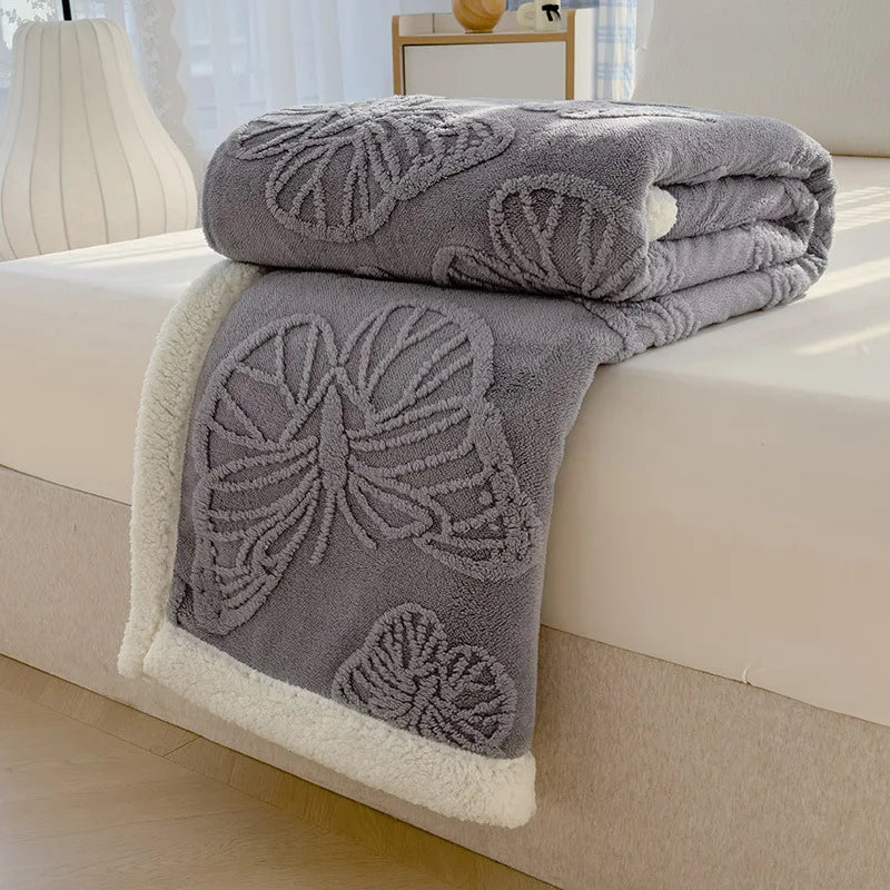 Butterfly Jacquard Taf Fleece Blanket with Exquisite 3D Butterfly Thick Warm Faux Lambswool Autumn Winter Blankets for Bed Sofa