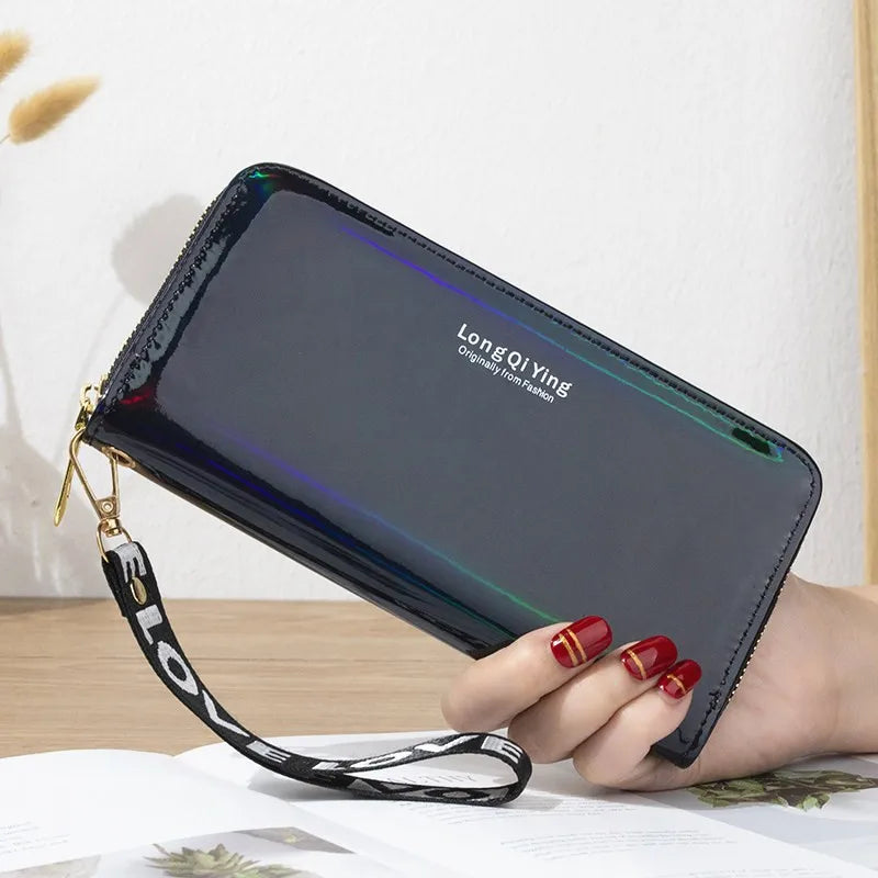 Double Zipper Women's Long Wallet Female Laser Soft PU Leather Coin Clutch Bag Large Capacity Business Card Holder New Arrival