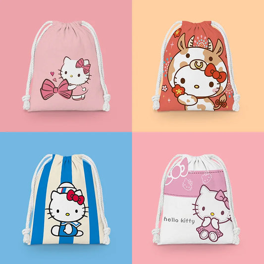 Sanrio Cute Wallet Melody Pocket Hello Kitty Coin Pueses Small Cloth Bag Sundries Storage Bag Cosmetic Bags Portable Wash Bag