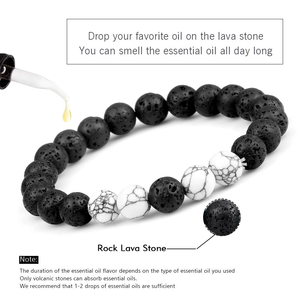 Hemasa 2pcs Couple Distance Lava Rock Beaded Bracelet Natural Stone Malachite Hematite Strand Bracelet Yoga Bangles Lover Wrist Jewelry