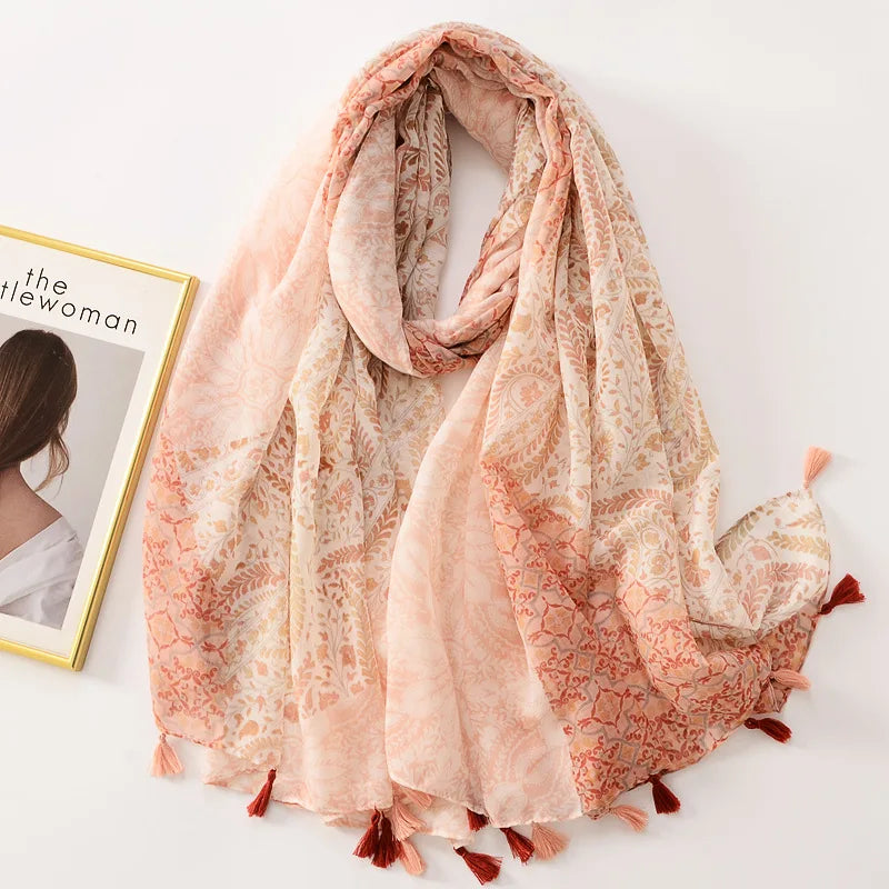 Tejesa Woman Shawl Fashion Design Tassel Cotton Scarf  /Floral Print Ladies Scarves