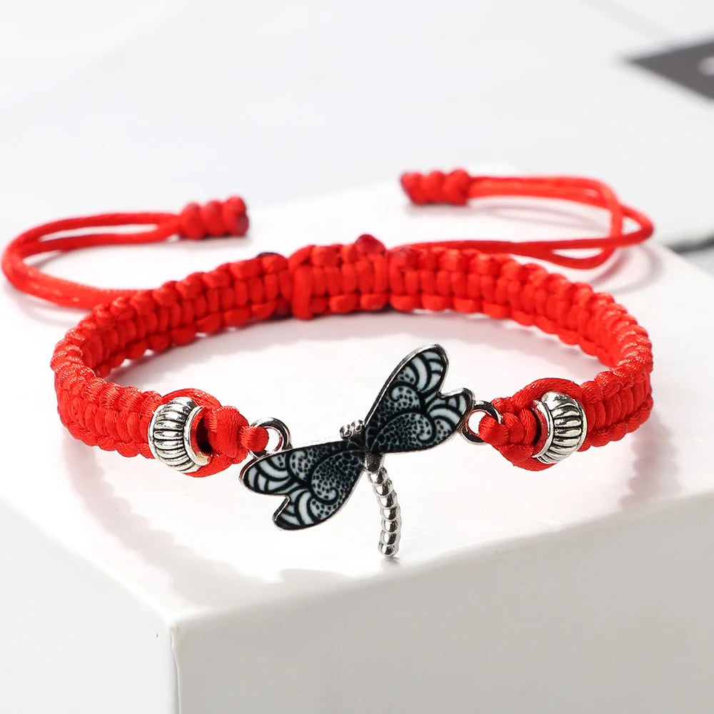 Colorful Dragonfly Fashion Bracelets Women Men Adjustable Red String Rope Braided Bracelets For Lover Lucky Friendship Wristband