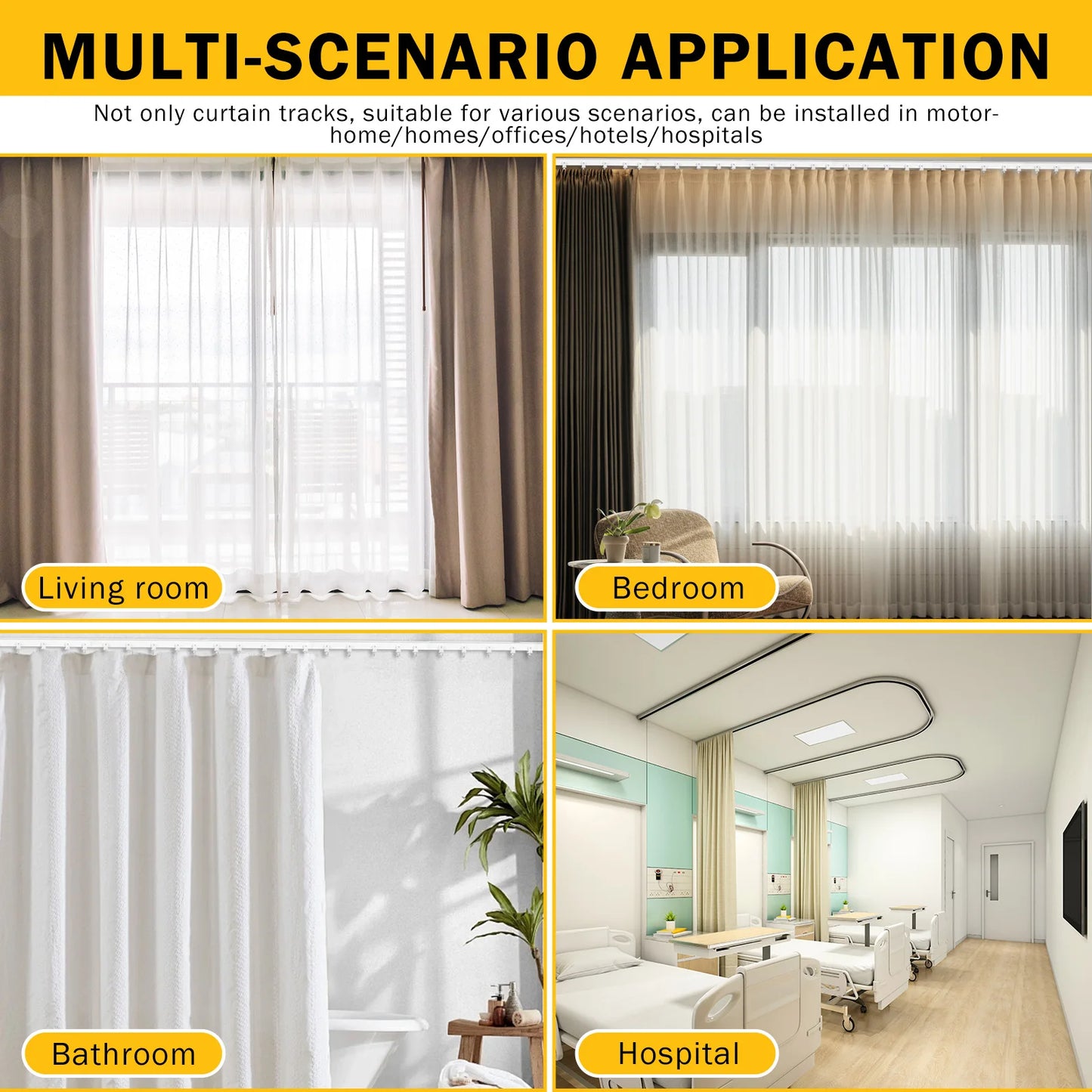 16.4 ft Ceiling Curtain Rail Flexible Ceiling Mount Curtain Track with Mute Roller Sliding Curtain Rail Window Decor Accessorie
