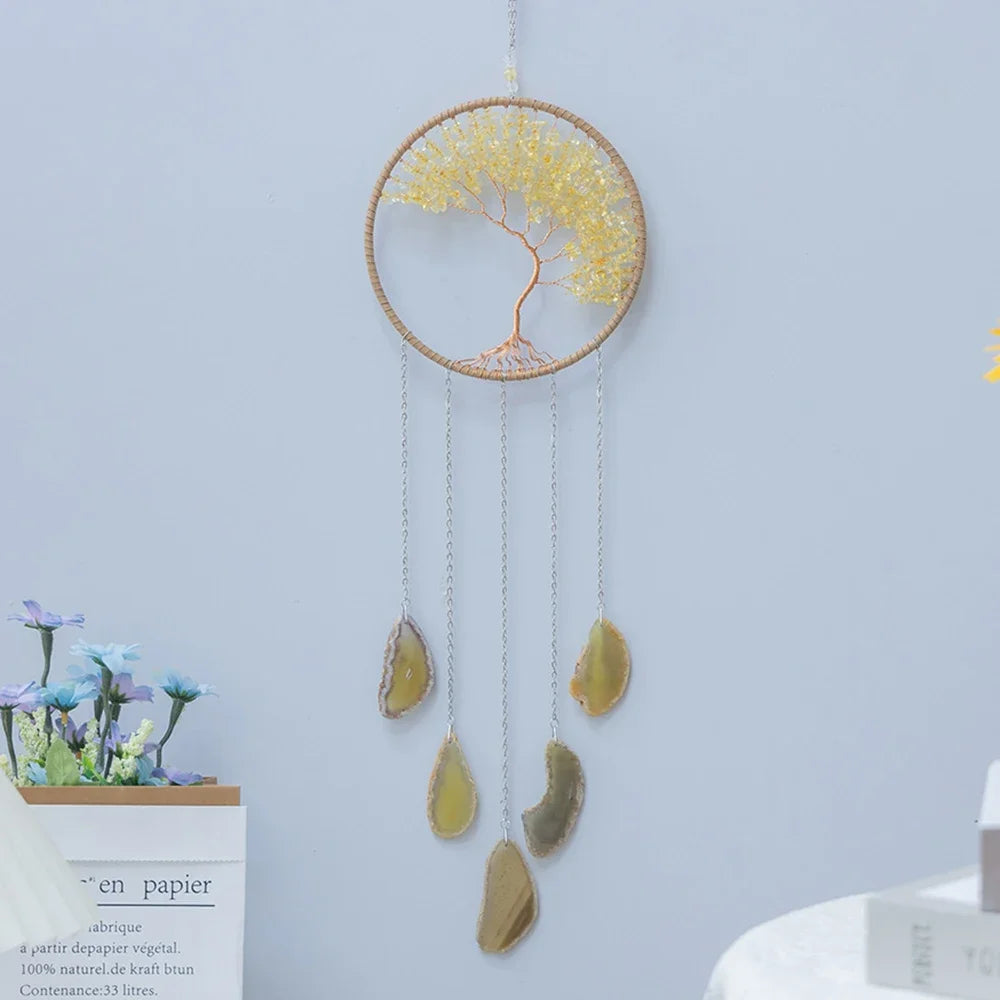 7 Chakra Gemstones Tree Of Life Dream Catchers  Natural Agate Bedroom Wall Hanging Crystal Dream Catcher Home Craft Decorations