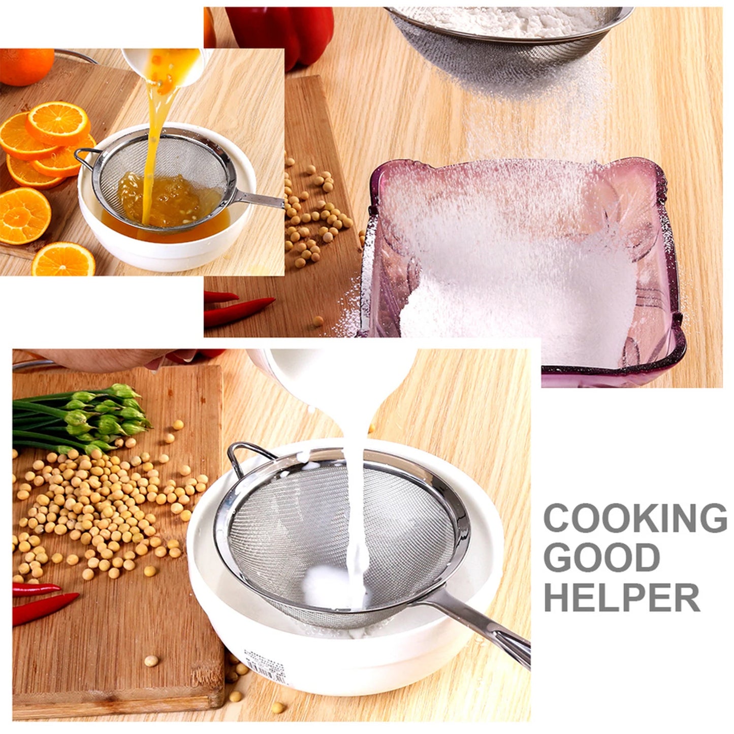 Tejesa 3pcs Fine Mesh Strainer Filter Screen Stainless Steel Flour Sifter Egg Filter Colanders for Filter Vegt Cleaning Kitchen Acce